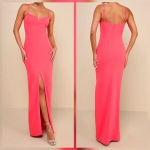 Lulus Impressive Glamour Coral Pink Sleeveless Column Maxi Dress, Size Small